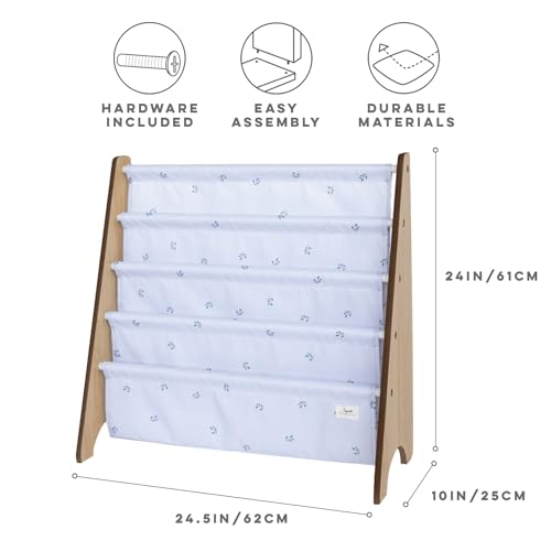 3 Sprouts Recycled Kids Bookshelf, Holds 35 Books, 4-Tier, Blueberry Mist | Space-saving bookshelf, Children's room, Toddler bookcase organizer, Ages 3+, Book/toy storage, Front-facing, Covers visible - color: Blueberry Mist