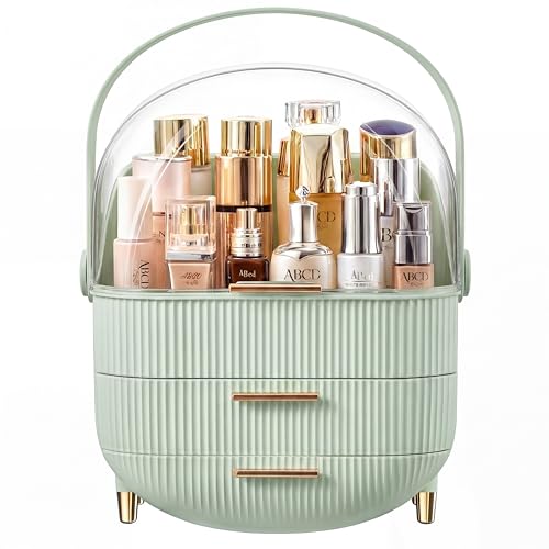 Makeup Organizer Skincare Organizers - Cosmetic Display Cases with Transparent Cover, SkinCare Organizers for Bathroom Countertop, Bedroom Vanity Desk, Lipstick Organizer, White - color: Green