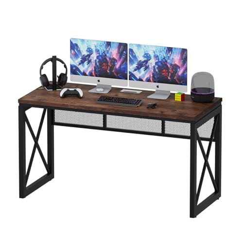 BON AUGURE Farmhouse Computer Desk, Modern Industrial Home Office Desks, Wood Metal Study Writing Table, Sturdy Gaming Desk (Rustic Oak, 54 Inch) - color: Rustic Oak, size: 54"W