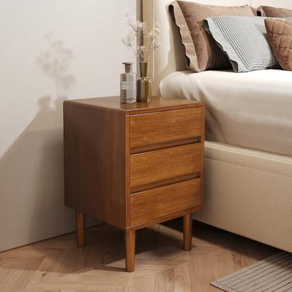 Nightstand with 3 Drawers Narrow Night Stand Solid Wood Bedside Table Mid Century Modern Nightstand Wooden End Table for Bedroom, Study, Office - color: Walnut-3d, size: 15.75''×15.75''×23.62''