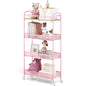 TOOLF 4-Tier Slim Rolling Cart, Metal Storage Cart with Wooden Tabletop and Mesh Baskets for Narrow Space on Kitchen Bathroom Laundry Room Bedroom Apartments Dormitory - size: Slim, style: Pink