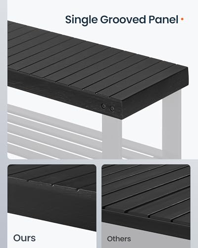 SONGMICS HOME 3-Tier Bamboo Shoe Bench, Shoe Rack, for Entryway Bathroom Bedroom, 11.5 x 27.8 x 18 Inches, Black - color: Black