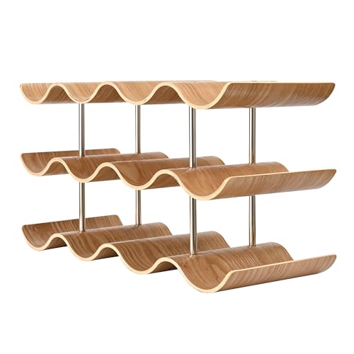 Countertop Wine Rack - 12 Bottle Freestanding Wine Bottle Holder Stand - 3 Tier Wooden Wine Storage Rack - Wavy Wine Organizer for Cabinet Pantry Home Kitchen Bar - size: 3 Tier - 12 Bottle