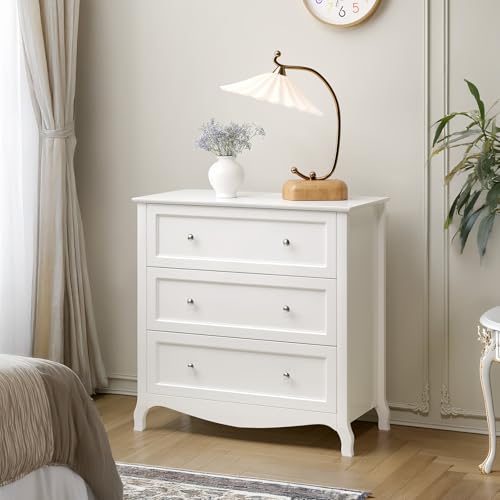 Bonnlo 31.5" W White Nightstand 3 Drawer Chest, Night Stand for Bedroom, Large Nightstand Wood Bedside Table with Drawers, 31.5" W*15.75" D*31.5" H - color: Painted White-31.5"w