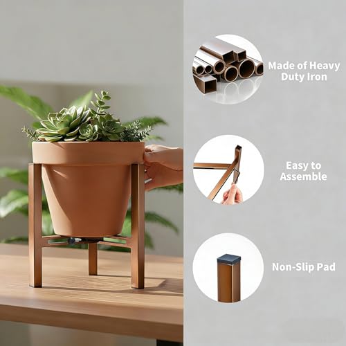 Adjustable Plant Stand Indoor, Metal Stable Plant Holder, Modern Plant Stands Fits 5-6-7-7.5" Pots for Home & Office (Without Pots) - color: Brown