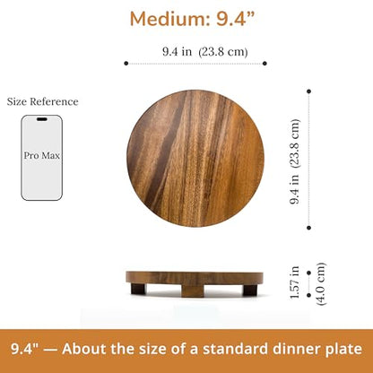 Round 9.4" Acacia Wood Decorative Tray – Farmhouse Wood Riser Pedestal Stand for Kitchen and Bathroom Decor, Counter Display, Vanity Tray (Medium, 9.4" Dia) - size: Medium: Dia 9.4"