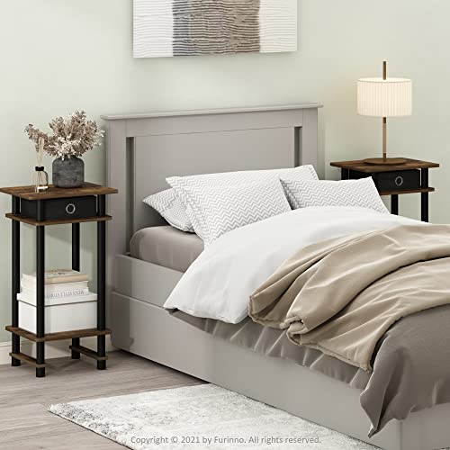 Furinno Turn-N-Tube Tall End Side Night Stand/Bedside Table with Bin Drawer, 2-Pack, Amber Pine/Black/Black | Tall Narrow Modern End Table with Storage Bin, Open Shelf Night Stand, Bedside Table, for Living Room, Bedroom - color: Amber Pine/Black/Black, s