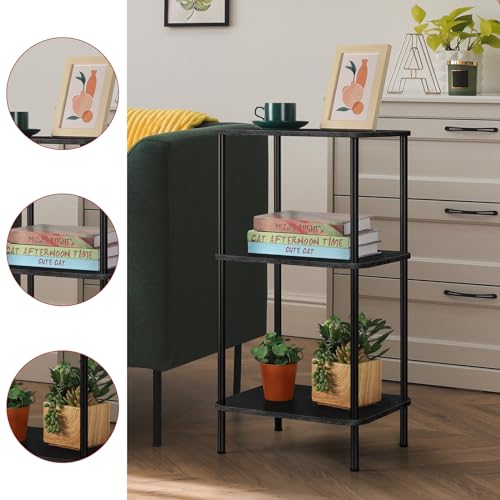 smusei 3 Tier Small End Table Tall Telephone Table with Storage Shelves Black Sidetable for Small Spaces Tall Night Stand Table for Bedroom, Living Room, Office, Sofa Couch - color: Black