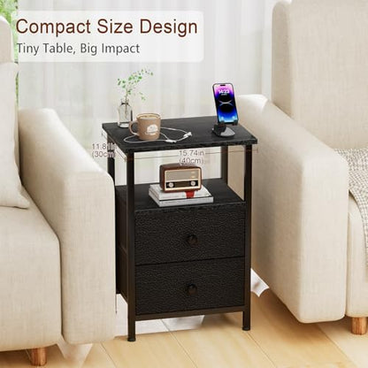 Night Stand, Black Nightstands Set of 2 for Bedroom | Small Bedside Table with 2 Fabric Drawers, End Tables Living Room, Bed Side Table with Open Storage Shelf - color: Black