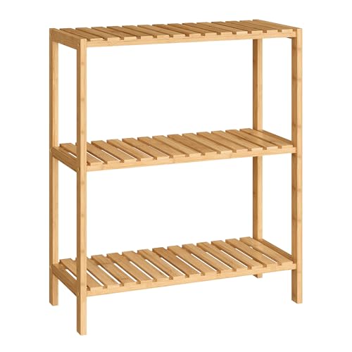 SONGMICS Bamboo Storage Shelf, 3-Tier Shelving Unit, Multifunctional, in The Entryway, Bathroom, Living Room, Balcony, Kitchen, 10.2 x 23.6 x 26 Inches, Light Bamboo UBCB33Y - color: Light Bamboo, size: 3 Tiers (10.2"D x 23.6"W x 26"H)