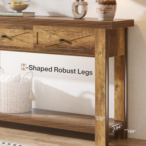 Tribesigns 70.9” Console Table with 3 Drawers, Extra Long Entryway Table for Hallway, Living Room, Narrow Sofa Table Behind Couch with Storage Shelf, Rustic Brown Wood Foyer Furniture