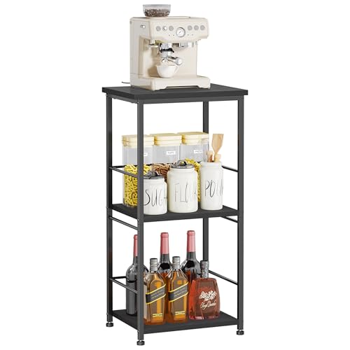 SWTYMIKI Coffee Bar Cabinet for Home - 3-Tier Sturdy Farmhouse Coffee Stand Station Multi-Purpose Buffet Sideboard - Kitchen Bar Table for Living Room, Corner, Small Space, Black - size: 16.54x11.81in, style: Espresso
