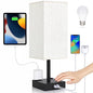 Bedside Table Lamp for Bedroom - Touch Small Lamp with USB C+A Charging Ports & AC Outlets, 3 Way Dimmable Nightstand Light for Living Room (LED Bulb Included, Flaxen) - color: Flaxen