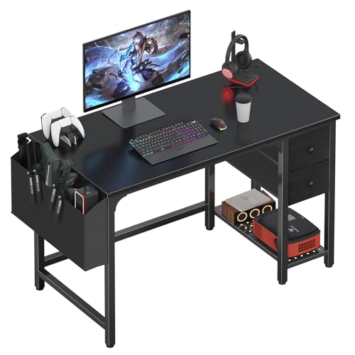 Lufeiya Computer Desk with Fabric Drawers, 40 Inch Reversible Gaming Desk for Small Space Home Office, Modern Simple Study Writing Table PC Desks for Bedroom, Black - color: Black, size: 39.4"