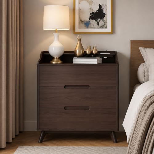 35" Large Night Stand Set of 2 with Charging Station, 3 Drawer Nightstand | Spacious Drawers, Pre-Installed Slide, Wood Bedside Table, Modern End Table, Nightstand for Bedroom Sofa Couch, Brown - color: Brown, size: Large (3 drawer)
