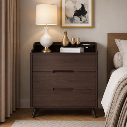 35" Large Night Stand Set of 2 with Charging Station, 3 Drawer Nightstand | Spacious Drawers, Pre-Installed Slide, Wood Bedside Table, Modern End Table, Nightstand for Bedroom Sofa Couch, Brown - color: Brown, size: Large (3 drawer)