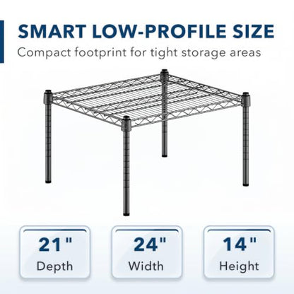 Black Epoxy Wire Storage Shelf, Dunnage Rack, Commercial 1 Tier Small Shelf, 21" x 24" x 14", Heavy-Duty Metal, 600 lbs Capacity - color: Black, size: 21"D x 24"W x 14"H
