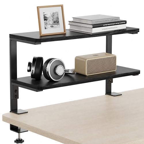 2-Tier Desk Extender, 22-inch Clamp-On Desk Shelf, Height-Adjustable Desktop Shelf Organizer for Monitors Office and Gaming Accessories, Arm Support Table Extension, Black - color: 2-tier 22in Black