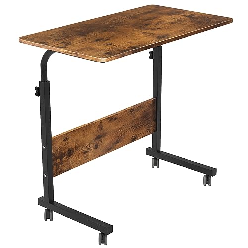 Side Table, 31.5in Adjustable Laptop Stand Portable Cart Tray Bedside Computer Table, Sofa Side Bed Table with Wheels, Rustic Brown - color: Rustic Brown, size: 31.5 inches