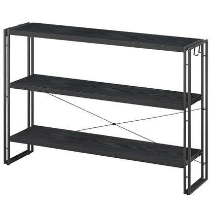 HCHQHS Bookshelf, 3-Tier Industrial Bookcase, Black Open Book Shelf, Freestanding Horizontal Bookshelves with Metal Frame - color: Black, size: 3-Tier (47"W x 33.5"H)