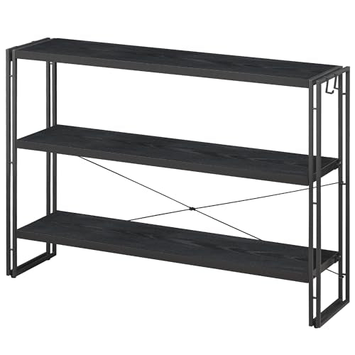 HCHQHS Bookshelf, 3-Tier Industrial Bookcase, Black Open Book Shelf, Freestanding Horizontal Bookshelves with Metal Frame - color: Black, size: 3-Tier (47"W x 33.5"H)