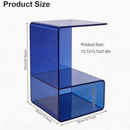 Acrylic End Table, 21.6" H C-Shaped End Table, Side Table for Living Room, Bedside Table for Bedroom, Acrylic Clear C Side Table (Blue) - color: Blue