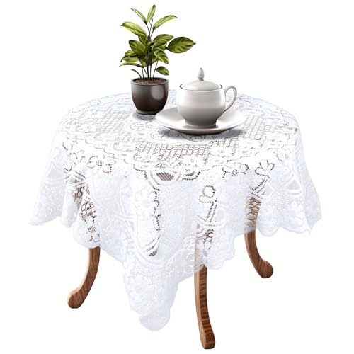 JJUNW Small Square Tablecloth, Lace Doilies, Beige Square Tablecloths Side Table Cover, Crochet Tablecloth for Round Coffee Table Topper Furniture 35 X 35 Inch