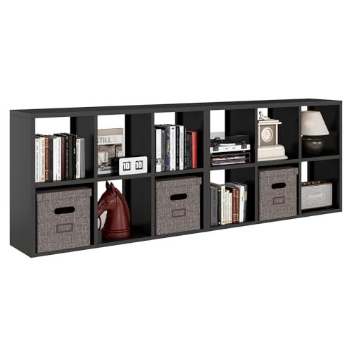IRONMIX Metal Cube Storage Organizer, Short Bookshelf with Storage, 2 Tier Black Bookshelf, Modern Horizontal Cube Shelf, Short Display Cabinet Bookcase for Home Office Library (Black, 1037-2 Set) - color: Black, size: 1037-6 Cube-2 Set