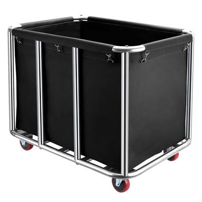 Commercial Laundry Cart with Wheels,400L Large Industrial Laundry Cart,Commercial Laundry Basket with Sturdy Stainless Steel Frame and Oxford Bag for Home Hotel Hospital 440 lbs (Black) - color: Black