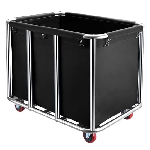 Commercial Laundry Cart with Wheels,400L Large Industrial Laundry Cart,Commercial Laundry Basket with Sturdy Stainless Steel Frame and Oxford Bag for Home Hotel Hospital 440 lbs (Black) - color: Black