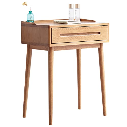 Solid Wood Desk with Drawer, Vanity Table, Modern Nightstand with Wooden Legs, Oak Side Table for Small Space for Bedroom, Dorm, 30.7" H, Natural, Desk - color: Natural, size: 23" W