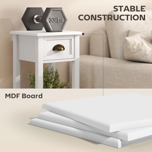 HOMCOM Narrow End Table with Drawer Slim Side Table for Small Spaces White | Tall Telephone Table, Skinny Modern Design, for Small Spaces, Living Room - color: White
