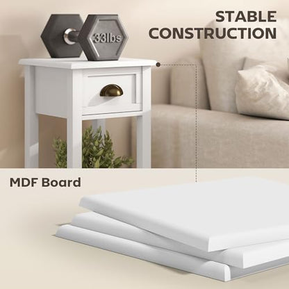 HOMCOM Narrow End Table with Drawer Slim Side Table for Small Spaces White | Tall Telephone Table, Skinny Modern Design, for Small Spaces, Living Room - color: White