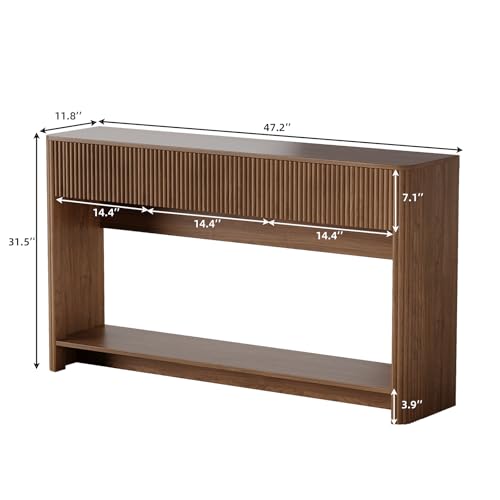 47.2" Fluted Entryway Table with Drawers, Entryway Console Table with Storage, Wooden Sofa Table, Modern Entry Table, Foyer Table for Hallway, Living Room (Walnut)