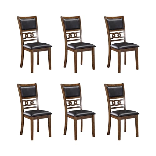 New Classic Furniture Gia Dining Chair (Set of Six), Black PU Upholstered Seat & Back Rest, Brown - color: Brown, size: Set of 6, style: Dining Chair
