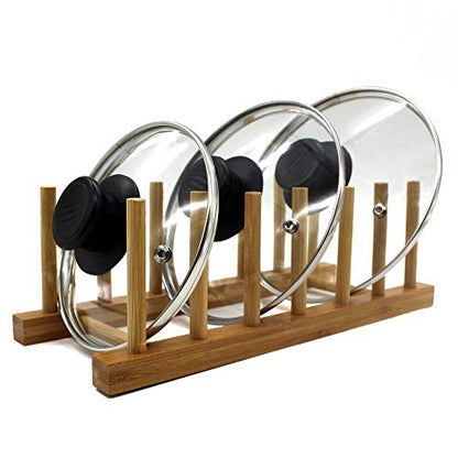 INNERNEED Bamboo Wooden Dish Rack, Vertical Plate & Lid Organizer | for Kitchen Cabinet or Countertop, Drying Stand for Dishes, Cutting Boards - size: Pack of 1