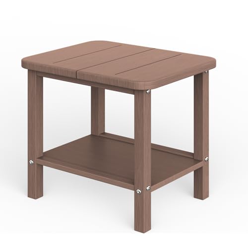 Patio Side Table, Small Rectangular HDPE Adirondack End Table for Outdoor Use in Pool, Garden, Lawn, Backyard,Brown - color: Brown