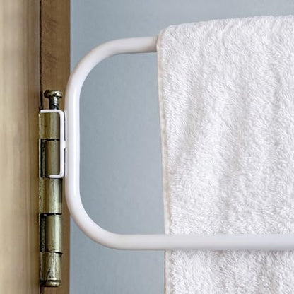 Novabright Door Hinge Towel Bar Rack Behind Storage Door Double Bar Towel White Alloy Steel Rack Holder Hinge Mounted for Family Compact Spaces Small Bathrooms Bedroom