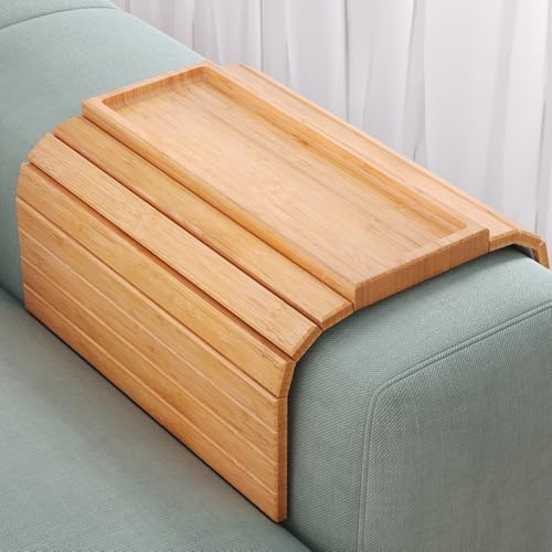 Sofa Arm Tray,Bamboo Folding Couch Arm Tray,Sofa Armrest Trays with Anti-Slip Pad for Drinks,Snacks,Phone,Remote Control（Natural） - color: Natural
