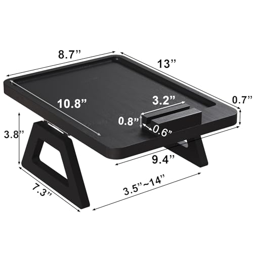 Couch Arm Tray with 360°Phone,Bamboo Folding Sofa Tray,Sofa Armrest Trays Clip-On Couch Desk for Drinks,Snacks,Phone,Remote Control（Black） - color: Black, style: 13.0" x 9.4"Phone Holder