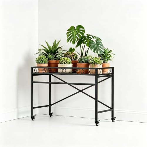 Zhongma Window Height Sturdy Metal Plant Stand with Wheels, 36.6 x 16 x 26.2 in High, Heavy Duty Succulent Shelf for Home Indoor and Outdoor, 220 LBS Capacity & Heavy Duty Construction - color: 1 Tier 36.6 x 16 x 26.2 Inch High