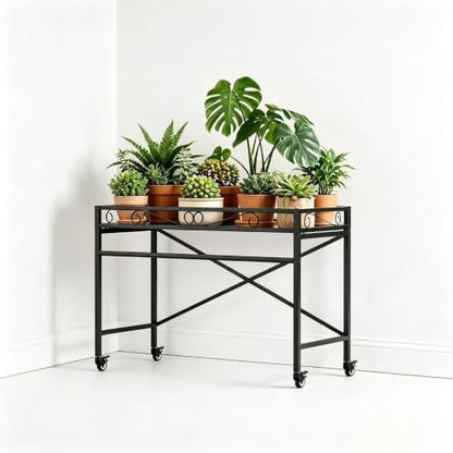 Zhongma Window Height Sturdy Metal Plant Stand with Wheels, 36.6 x 16 x 26.2 in High, Heavy Duty Succulent Shelf for Home Indoor and Outdoor, 220 LBS Capacity & Heavy Duty Construction - color: 1 Tier 36.6 x 16 x 26.2 Inch High
