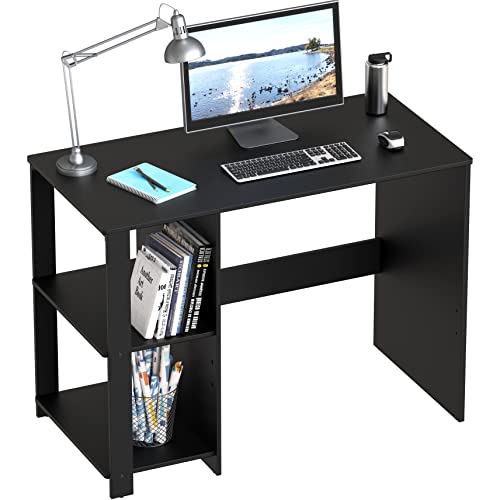 SHW 38-Inch Home Office Computer Desk with Shelves, Black - color: Black