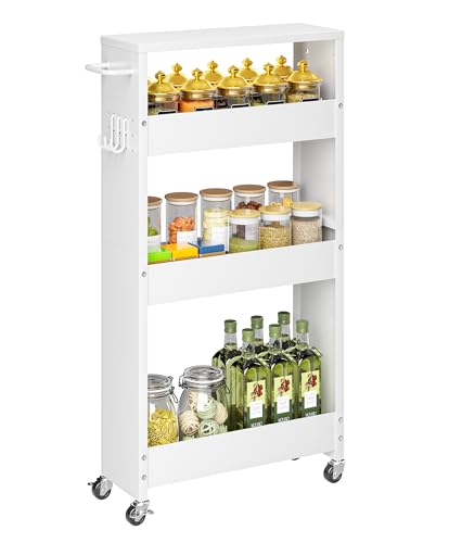 XYZLVSI Slim Storage Cart, Narrow Kitchen Rolling Cart for Small Spaces | 5.9" W skinny storage cart, 12.4" bottom metal utility cart with 360° swivel wheels for bathroom/laundry, slim shelf, white - size: 5.9IN-White