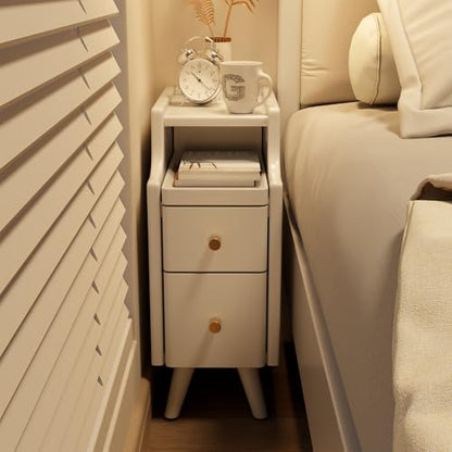AQIMUELE Narrow Nightstand Set of 2, Small White Wood Bedside Table with Drawers, End Table for Small Spaces Bedroom - color: 2 Pc(white), size: 15.74''D*7.87''W*19.68''H