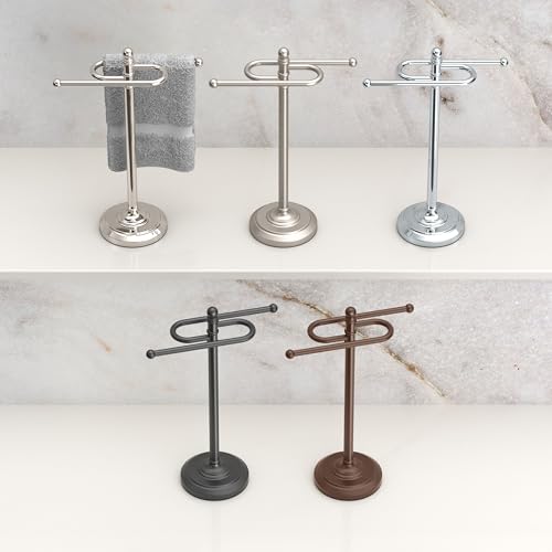 Gatco 1546PN Modern Freestanding Countertop S-Shape Towel Holder, Polished Nickel Bathroom & Kitchen Hand Towel Rack, Round Base Towel Stand for Vanity, Sink & Guest Bathroom Organization - color: Polished Nickel