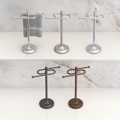 Gatco 1546PN Modern Freestanding Countertop S-Shape Towel Holder, Polished Nickel Bathroom & Kitchen Hand Towel Rack, Round Base Towel Stand for Vanity, Sink & Guest Bathroom Organization - color: Polished Nickel