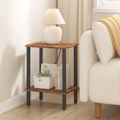 TUTOTAK End Table, Set of 2, Side Table, Nightstand, 2-Tier Storage Shelf, Sofa Table for Small Space, Living Room, Bed Room TB01BB035 - color: Brown and Black