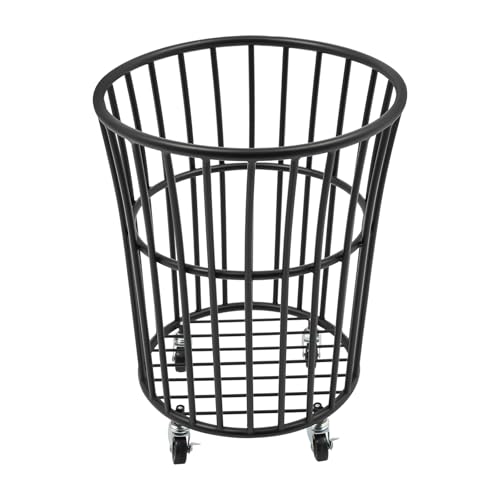 Wire Metal Rolling Laundry Basket On Wheel,Wire Laundry Basket Storage Cart | for Bathroom Bedroom Dirty Clothes Storage, 11.8in Base Diameter, 14.2(D)×15.7in(H) - size: D