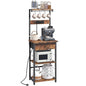 MAHANCRIS Bakers Rack with Drawer, Microwave Stand with Power Outlet, Coffee Bar Station with 4 Hooks, Kitchen Storage Shelf Rack 4 Tiers, for Kitchen, Dining Room, Rustic Brown and Black BRHR48E01 - color: Rustic Brown and Black